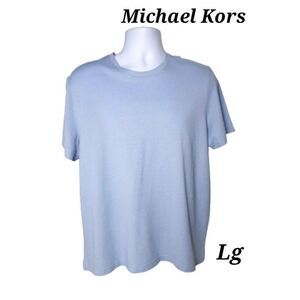 Michael Kors Men's L Blue Shirt Short Sleeve Lightweight Casual Knit Top Lg NWOT